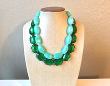 Load image into Gallery viewer, Mint & Forest Statement Necklace, Chunky Beaded Necklace, Mint Green Jewelry, Spring Jewelry, green Necklace, mint green beaded necklace