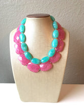 Load image into Gallery viewer, Pink & Mint Statement Necklace, Chunky Beaded Necklace, pink and Green Jewelry, green and pink, green Necklace, mint green beaded necklace