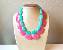 Load image into Gallery viewer, Pink & Mint Statement Necklace, Chunky Beaded Necklace, pink and Green Jewelry, green and pink, green Necklace, mint green beaded necklace