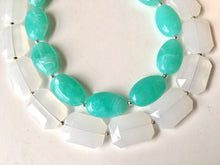 Load image into Gallery viewer, White & Mint Statement Necklace, Chunky Beaded Necklace, Mint Green Jewelry, Spring Jewelry, green Necklace, mint green beaded necklace
