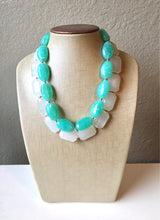Load image into Gallery viewer, White & Mint Statement Necklace, Chunky Beaded Necklace, Mint Green Jewelry, Spring Jewelry, green Necklace, mint green beaded necklace