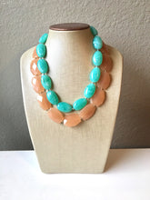 Load image into Gallery viewer, Champagne & Mint Statement Necklace, Chunky Beaded Necklace, Mint Green Jewelry, Spring Jewelry, green Necklace, mint green beaded necklace