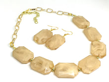 Load image into Gallery viewer, Creamy champagne Statement Necklace & Earrings, champagne jewelry, Your Choice GOLD or SILVER, champagne bib chunky necklace, brown jewelry