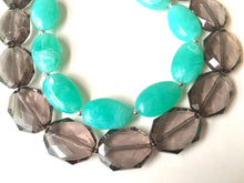Load image into Gallery viewer, Gray & Mint Statement Necklace, Chunky Beaded Necklace, Mint Green Jewelry, Spring Jewelry, green Necklace, mint green gray beaded necklace