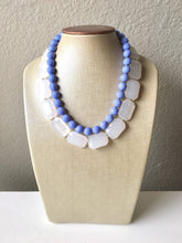 Load image into Gallery viewer, White & Periwinkle Statement Necklace, Chunky Beaded Necklace, Periwinkle Jewelry, light blue purple Necklace, blue white beaded necklace