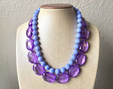 Load image into Gallery viewer, Purple & Periwinkle Statement Necklace, Chunky Beaded Necklace, Periwinkle Jewelry, light blue purple Necklace, purple beaded necklace
