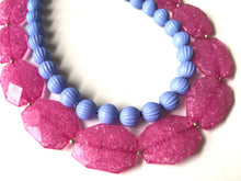 Load image into Gallery viewer, Pink & Periwinkle Statement Necklace, Chunky Beaded Necklace, Periwinkle Jewelry, light blue purple Necklace, blue pink beaded necklace