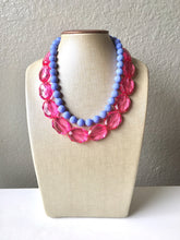 Load image into Gallery viewer, Pink & Periwinkle Statement Necklace, Chunky Beaded Necklace, Periwinkle Jewelry, light blue purple Necklace, blue pink beaded necklace