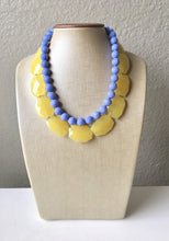 Load image into Gallery viewer, Yellow Honeybutter & Periwinkle Statement Necklace, Chunky Beaded Necklace, Periwinkle Jewelry, light blue purple Necklace, blue yellow bead