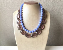 Load image into Gallery viewer, Gray & Periwinkle Statement Necklace, Chunky Beaded Necklace, Periwinkle Jewelry, light blue purple Necklace, blue gray beaded necklace