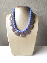 Load image into Gallery viewer, Smokey Gray & Periwinkle Statement Necklace, Chunky Beaded Necklace, Periwinkle Jewelry, light blue purple Necklace, blue gray beaded neckla