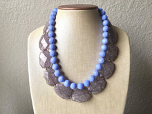 Load image into Gallery viewer, Smokey Gray & Periwinkle Statement Necklace, Chunky Beaded Necklace, Periwinkle Jewelry, light blue purple Necklace, blue gray beaded neckla