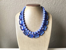 Load image into Gallery viewer, Royal Blue & Periwinkle Statement Necklace, Chunky Beaded Necklace, Periwinkle Jewelry, light blue purple Necklace, blue beaded necklace