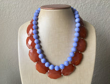 Load image into Gallery viewer, Coffee & Periwinkle Statement Necklace, Chunky Beaded Necklace, Periwinkle Jewelry, light blue purple Necklace, blue brown beaded necklace