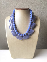 Load image into Gallery viewer, Dark Blue & Periwinkle Statement Necklace, Chunky Beaded Necklace, Periwinkle Jewelry, light blue purple Necklace, blue beaded necklace