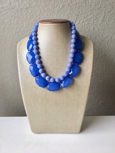 Load image into Gallery viewer, Royal Blue & Periwinkle Statement Necklace, Chunky Beaded Necklace, Periwinkle Jewelry, light blue purple Necklace, blue beaded necklace