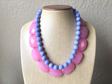 Load image into Gallery viewer, Blush Pink & Periwinkle Statement Necklace, Chunky Beaded Necklace, Periwinkle Jewelry, light blue purple Necklace, blue pink beaded necklac