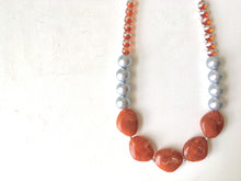 Load image into Gallery viewer, Silver & Rust necklace, single strand jewelry, burnt orange wedding Chunky Statement Necklace, silver orange beaded jewelry chunky
