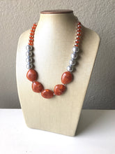 Load image into Gallery viewer, Silver & Rust necklace, single strand jewelry, burnt orange wedding Chunky Statement Necklace, silver orange beaded jewelry chunky