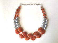 Load image into Gallery viewer, Silver & Rust necklace, double strand jewelry, burnt orange wedding Chunky Statement Necklace, silver orange beaded jewelry chunky