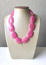 Load image into Gallery viewer, Bubblegum Crackle Pink Single Strand Big Beaded Statement Necklace, pink Jewelry set, pink earrings, pink beaded necklace, bridesmaid neckla
