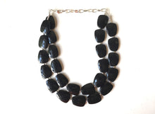 Load image into Gallery viewer, Black chunky statement necklace, bib jewelry black necklace, black jewelry, black beaded necklace, black bubble, double strand black necklac
