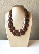 Load image into Gallery viewer, Chocolate Brown Double Strand Big Beaded Statement Necklace, brown Jewelry, coffee beaded necklace, brown bridesmaid necklace jewelry