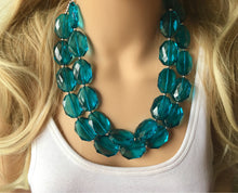 Load image into Gallery viewer, Teal Big Beaded Statement Necklace, beaded jewelry, blue jewelry, teal beaded necklace, turquoise jewelry, blue necklace, chunky beaded bib