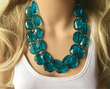 Load image into Gallery viewer, Teal Big Beaded Statement Necklace, beaded jewelry, blue jewelry, teal beaded necklace, turquoise jewelry, blue necklace, chunky beaded bib