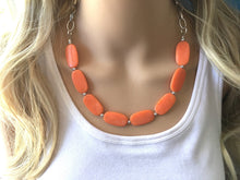 Load image into Gallery viewer, Orange Statement Necklace & earring set, orange jewelry, Your Choice GOLD or SILVER, orange bib chunky necklace, bright orange round necklac