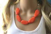 Load image into Gallery viewer, Orange Statement Necklace & earring set, orange jewelry, Your Choice GOLD or SILVER, orange bib chunky necklace, bright orange round necklac