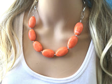 Load image into Gallery viewer, Orange Statement Necklace & earring set, orange jewelry, Your Choice GOLD or SILVER, orange bib chunky necklace, bright orange round necklac
