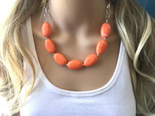 Load image into Gallery viewer, Orange Statement Necklace & earring set, orange jewelry, Your Choice GOLD or SILVER, orange bib chunky necklace, bright orange round necklac