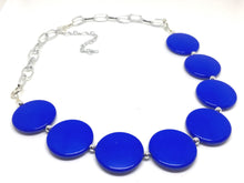 Load image into Gallery viewer, Royal Blue Statement Necklace & Earring set, royal blue jewelry, Your Choice of GOLD or SILVER, blue bib chunky necklace, blue necklace