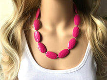 Load image into Gallery viewer, Dark Pink Single Strand Big Beaded Statement Necklace, pink Jewelry set, pink earrings, pink beaded necklace, bridesmaid necklace, magenta