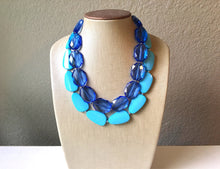 Load image into Gallery viewer, Royal Blue & Turquoise Necklace, double strand jewelry, big beaded chunky statement necklace, blue necklace, turquoise jewelry, blue jewelry