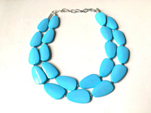 Load image into Gallery viewer, Turquoise Big Beaded Statement Necklace, beaded jewelry, blue jewelry, teal beaded necklace, turquoise jewelry, blue necklace, chunky beaded