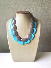 Load image into Gallery viewer, Gray & Turquoise Necklace, double strand jewelry, big beaded chunky statement necklace, blue necklace, turquoise jewelry, gray jewelry