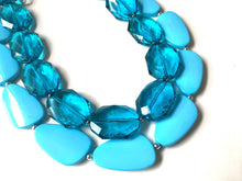 Load image into Gallery viewer, Teal & Turquoise Necklace, double strand jewelry, big beaded chunky statement necklace, blue necklace, turquoise jewelry, teal jewelry