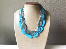 Load image into Gallery viewer, Teal & Turquoise Necklace, double strand jewelry, big beaded chunky statement necklace, blue necklace, turquoise jewelry, teal jewelry