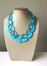 Load image into Gallery viewer, Sky Blue Necklace, double strand jewelry, big beaded chunky statement necklace, blue necklace, turquoise jewelry, resin jewelry
