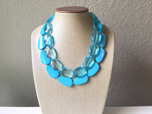 Load image into Gallery viewer, Turquoise Necklace, double strand jewelry, big beaded chunky statement necklace, blue necklace, turquoise jewelry, resin jewelry