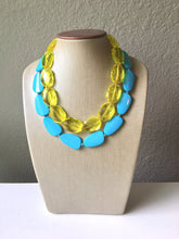Load image into Gallery viewer, Yellow & Turquoise Necklace, double strand jewelry, big beaded chunky statement necklace, blue necklace, turquoise jewelry, yellow jewelry