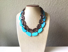 Load image into Gallery viewer, Gray & Turquoise Necklace, double strand jewelry, big beaded chunky statement necklace, blue necklace, turquoise jewelry, gray jewelry