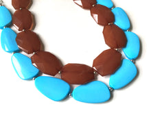 Load image into Gallery viewer, Chocolate & Turquoise Necklace, double strand jewelry, big beaded chunky statement necklace, blue necklace, turquoise jewelry, brown jewelry