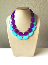Load image into Gallery viewer, Purple & Turquoise Necklace, double strand jewelry, big beaded chunky statement necklace, blue necklace, turquoise jewelry, purple jewelry