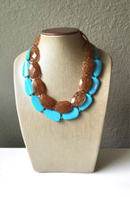 Load image into Gallery viewer, Chocolate & Turquoise Necklace, double strand jewelry, big beaded chunky statement necklace, blue necklace, turquoise jewelry, brown jewelry