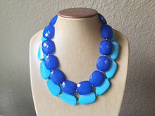 Load image into Gallery viewer, Royal Blue & Turquoise Necklace, double strand jewelry, big beaded chunky statement necklace, blue necklace, turquoise jewelry, teal jewelry