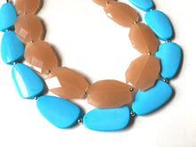 Load image into Gallery viewer, Champagne & Turquoise Statement Necklace, Chunky Beaded Necklace, turquoise Jewelry, Spring Jewelry, blue Necklace, champagne beaded necklac