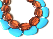 Load image into Gallery viewer, Chocolate & Turquoise Necklace, double strand jewelry, big beaded chunky statement necklace, blue necklace, turquoise jewelry, brown jewelry